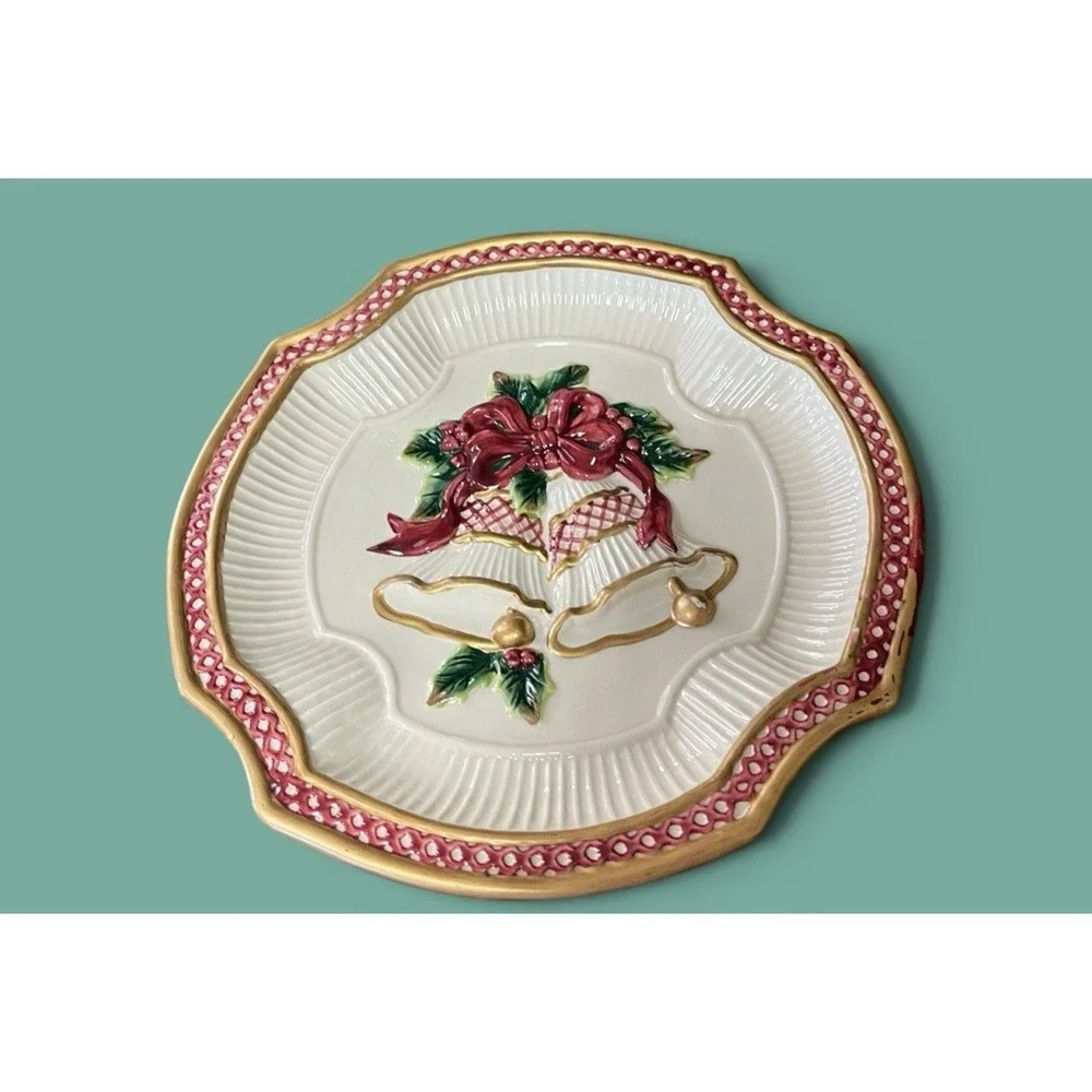2 Fitz & Floyd Holiday Bells Christmas 2003 Canape Candy Cookie‎ Serving Plates